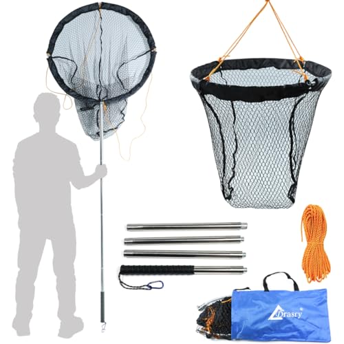 Drasry Large Collapsible Bridge Pier Fishing Net Landing Net with Rod, High Load Aluminum Ring Drop Net for Saltwater and Freshwater Pier Fishing Basket with 49.2 ft. Rope - color: Black, size: 31.5 x 31.5 x 35.4", style: 0.99*0.59 in Mesh