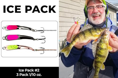 IRON DECOY Spoon Fishing Lures 3-Pack, Multi-Species Metal Spoons for Trout, Walleye, Bass, Salmon, Pike, Ice Fishing & Trolling, Vibrating Spoon Lure Kit - color: Ice Pack #2, 1/10 oz