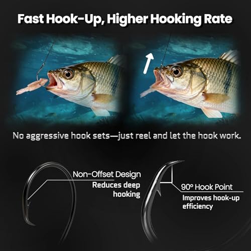 FishTrip 25Pcs Inline Circle Hooks, Fishing Catfish Hooks for Saltwater | Live Bait Non-Offset Wide Gap High Carbon Steel Fish Hook for Catfish, Striped, Bass, Salmon, Mackerel, Tuna Size #4-7/0 - size: 1/0_25pcs