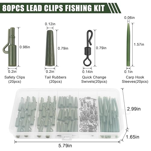 Carp Fishing Tackle Kit 80pcs Quick Change Swivels Lead Clips Rubber Tails Anti Tangle Sleeves Carp Fishing Accessories