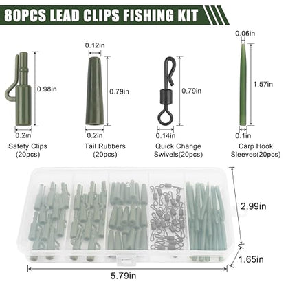 Carp Fishing Tackle Kit 80pcs Quick Change Swivels Lead Clips Rubber Tails Anti Tangle Sleeves Carp Fishing Accessories