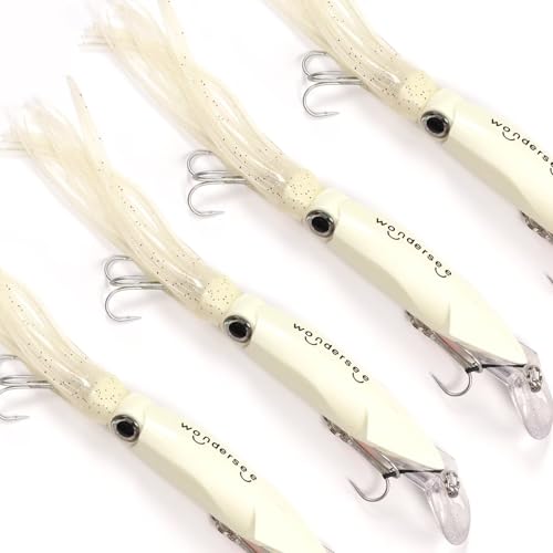Wondersee Squid Fishing Bait Soft Hard Lures Kit Swimbait Crankbait Jig Simulation Weighted Holographic 4 PCS - color: white