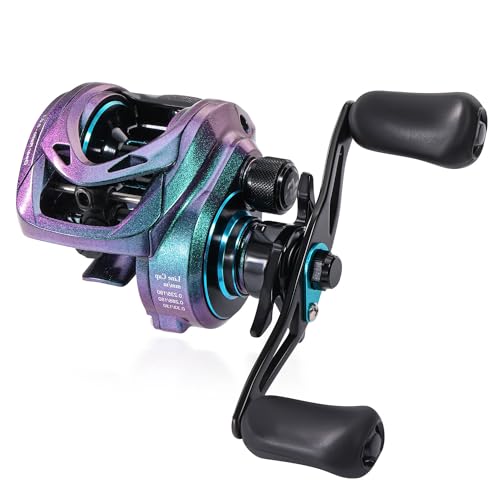 Sougayilang Baitcasting Fishing Reel, 8:1 High Speed Gear Ratio Super Smooth and Powerful Low Profile Baitcaster Reel with Maganic Brake System for Freshwater,Saltwater - color: Colorful-Left