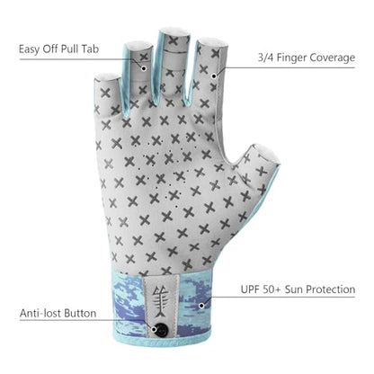 BASSDASH 3/4 Finger UPF 50+ Sun Gloves Breathable Anti-Slip Silicone Palm for Men Women Fishing Fingerless Cycling Running - color: Seafoam Digital Gradient, size: Small