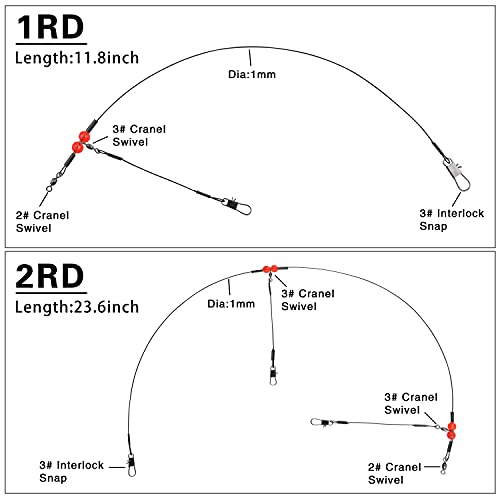 Fishing Leader Rigs Saltwater Tackle Rigs with Swivels Snaps, High Strength Wire Leaders Rigging Surf Fishing Gear Equipment for Lures Bait Hooks Catfish Walleye - color: Black Stainless Steel Leader, size: 24PCS, style: 1 Arm