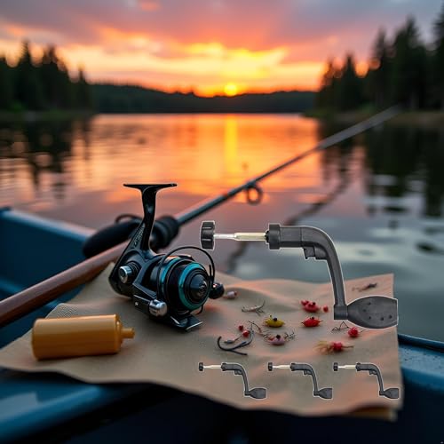 4 Pcs Black Fishing Spinning Reel Handle Grip Replacement, Plastic Fishing Reel Power Handle Crank Arm Spinning Reel Folding Rotary Knob Repair Parts Black Reels Accessories