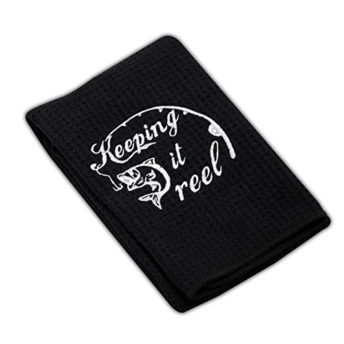 LEVLO Embroidered Fishing Towel Gift Fishing Lover Gift Keeping it Real Fishing Towel with Clip (Keep IT Real)