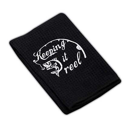 LEVLO Embroidered Fishing Towel Gift Fishing Lover Gift Keeping it Real Fishing Towel with Clip (Keep IT Real)