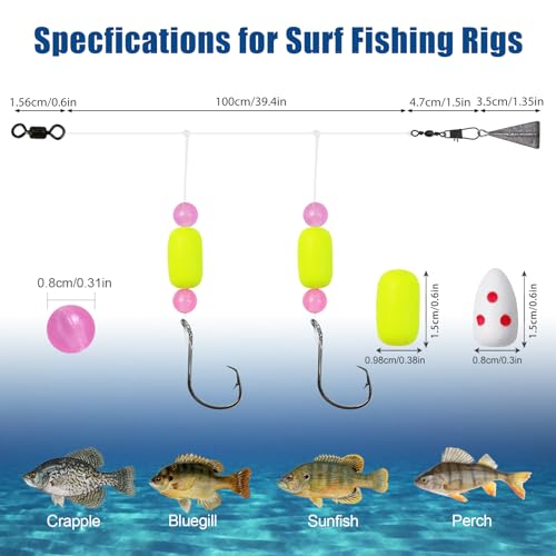 Pompano Rigs for Surf Fishing Saltwater Floats Catfishing Pompano Fishing Rigs with Double Circle Hooks and Pyramid Sinker 5pcs/8pcs - color: white（red dot)- 5pcs