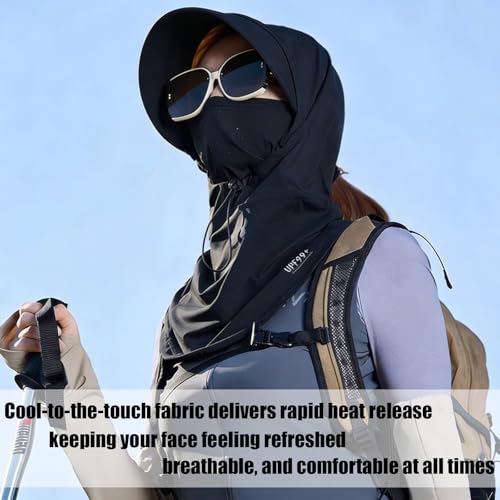 2 Pcs Cooling Breathable Balaclava Full Face Mask with Wide Brim Sun UV Protection Hood for Men Women Fishing Cycling - color: Black+gray