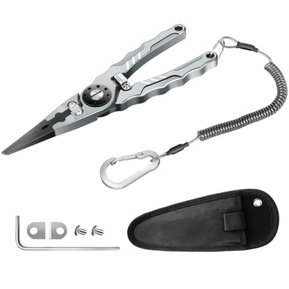 7.8" Lockable Saltwater Fishing Pliers, Aviation-grade Aluminum & Tungsten Cutters | Corrosion-Proof, with Replaceable Blades Set, Fishing Gear Gifts for Men, Adults, Kids