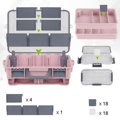 THKFISH Waterproof Tackle Box, Portable Fishing & Tackle Storage Box with Two 3500 Stowaway Boxes and Removable Dividers, Tackle Box, Thicker Floating Airtight Stowaway,Pink/Green/Blue/Grey - color: M-Pink