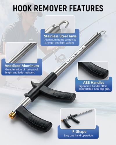 Fish Hook Remover Tool, Aluminum Fishing Hook Remover Extractor 13.6in - color: gun metal