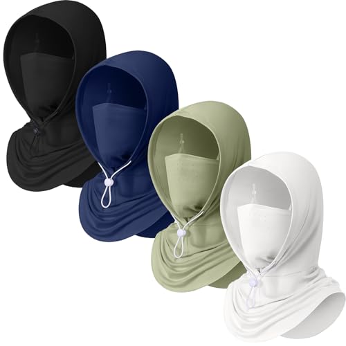 Funtery 4 Pack Cooling Balaclava Face Mask UV Protection Breathable Full Head Hood for Men Women Cycling Fishing Motorcycle - color: Black, White, Navy Blue, Green