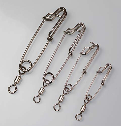 5pcs Longline Fishing Snap Clips Stainless Steel Floatline Tuna Clips with Rolling Swivel 5 Sizes - size: 2.4 inch(200LB)-5PCS