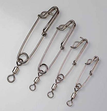 5pcs Longline Fishing Snap Clips Stainless Steel Floatline Tuna Clips with Rolling Swivel 5 Sizes - size: 2.4 inch(200LB)-5PCS