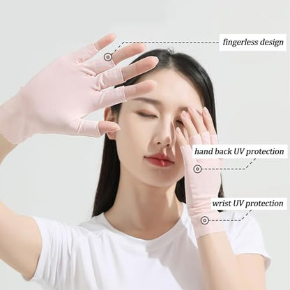 Utaly Women Sunblock Fingerless Gloves Non-Slip UV Protection Driving Riding Summer Outdoor Gloves for Women Girls - color: Beige1