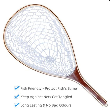 Garveelife Fishing Net for Trout, Fly Fishing Net with Soft Rubber Mesh, Wooden Handle Fishing Net for Freshwater & Saltwater Fishing, Catch and Release, Gift for Anglers & Fly Fishing Enthusiasts
