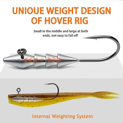 Hover Rig Swimbait Jig Heads for Bass Fishing, High-Carbon Steel Hooks 1/0 2/0 3/0 4/0, 1/8oz 3/16oz 1/4oz Lead Jigs, Freshwater & Saltwater Fishing Tackle - size: 3/16oz(5g) 1/0#-15pcs/box