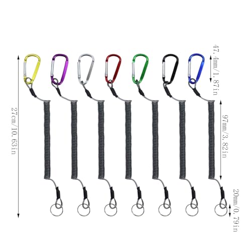 Dnyta 7 Pcs Retractable Wire Key Lanyard, High Elastic Steel Wire Fishing Lanyards with Carabiner and Keychain, Tool Lanyard for Keys Pliers Boating, Multi Colored