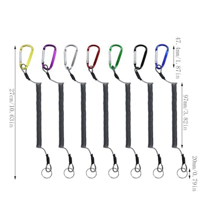 Dnyta 7 Pcs Retractable Wire Key Lanyard, High Elastic Steel Wire Fishing Lanyards with Carabiner and Keychain, Tool Lanyard for Keys Pliers Boating, Multi Colored