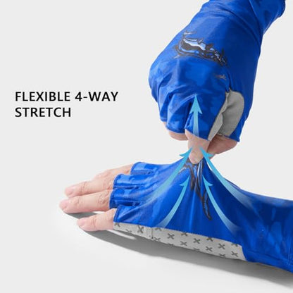 BASSDASH Unisex UPF 50+ Half Finger Sun Gloves Fingerless Breathable UV Protection for Fishing Hiking Kayaking Rowing FG02 - color: Blue Camo/Catfish, size: Large