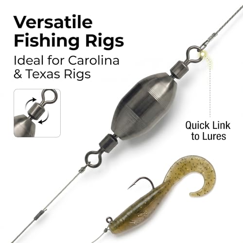 Brass Fishing Weights Swivel Bullet Fishing Sinkers with Rolling Swivel | Integrated Fishing Weights Swivel,Brass Sinker,Environmental Friendly,Quick Set Up,Saltwater & Freashwater Avaliable,Antirust
