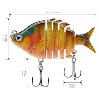 Bassdash SwimPanfish 0.34oz Hard Swimbaits Multi Jointed Topwater Trout Bass Fishing Crank Lure for Freshwater and Saltwater - color: Orange Sunfish