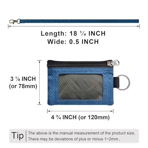 CHENSPRX Minimalist RFID Blocking Small Wallet with ID Window,WaterResistant Zip Id Case Wallet with Lanyard Keychain for Cards,Cash,Travel,Women,Men - color: ElectricBlue+Amy
