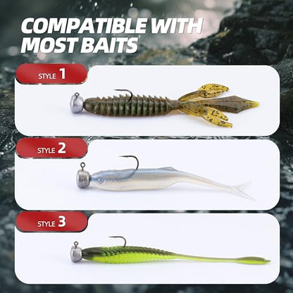 Ned Rig Jig Heads Kit – 30pcs Mushroom Jighead Hooks for Bass & Crappie Fishing Lures, Perfect for Soft Plastic Baits in Freshwater & Saltwater - size: 3/16oz