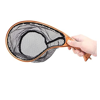 Fish Net Fishing Net Landing Catch Release Trout Net with Wooden Curved Handle Fishing Gear Trout Fishing Fishing Landing Net Trout Net Dip Net (Color : Rojo) - color: Red
