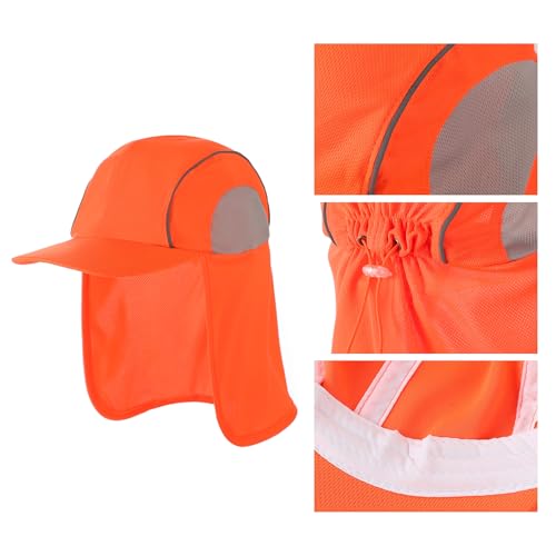 High Visibility Reflective Work Safety Hat Wide Brim Boonie Sun Hat UV Protection Fishing Cap with Neck Flap - color: Orange