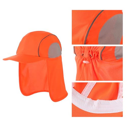 High Visibility Reflective Work Safety Hat Wide Brim Boonie Sun Hat UV Protection Fishing Cap with Neck Flap - color: Orange