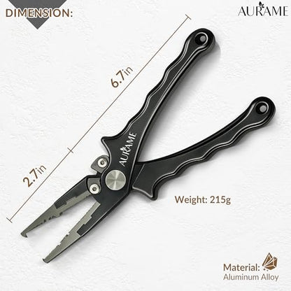 Fishing Pliers Saltwater Resistant Aluminum – Split Ring Pliers & Hook Remover Tool – 6.7in Braid Line Cutter, Sheath & Lanyard – Professional Fishing Tools Kit for Fresh & Salt Water