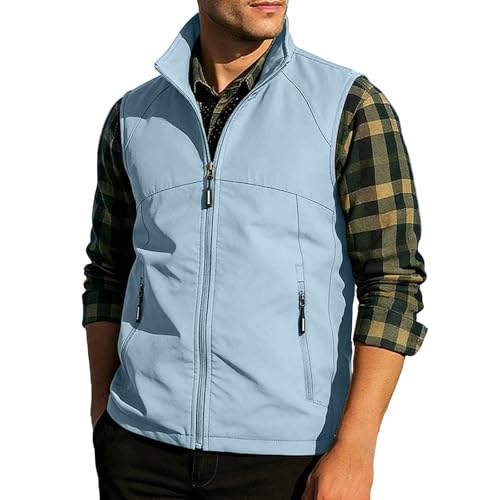 Fishing Vests for Men Lightweight Stand Collar Hiking Travel Vest - color: Light Blue, size: XX-Large