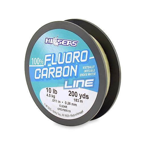 Hi-Seas 100% Fluorocarbon Fishing Line Clear - Strong & Tough Fishing Leader Line, Sinks Faster Than Monofilament Fishing Line. Available in 6lb, 8lb, 10lb, 12lb, 15lb, 20lb, 25lb Test - style: 10 Pound Test, 200 Yard
