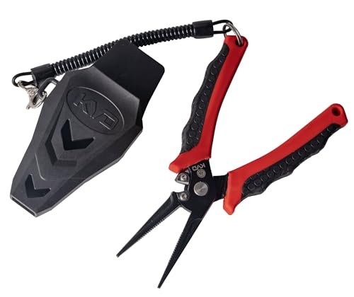 Strike King (CP7KVD) KVD 7 Carbon Steel Pliers, Red, Cushioned Combat Grip Handles - style: Carbon Steel