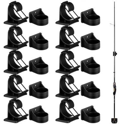 20 Pcs Fishing Rod Clips Kit Upgrade 10 Adjustable Fishing Pole Rod Holder Clips and 10 Fixing Brackets, Billiards Cue Clip Pole Rods Holder Snooker Pool Cue for Wall Mounted Accessories