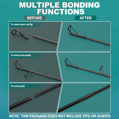 Fishing Rod Repair Supplies Kit - 40ml A&B Epoxy Glue, Wrapping Thread, Tape, and Other Accessories - Design to Bond & Hold Pole Tip, Rod Eyelet, Fishing Rod Replacement - for Men