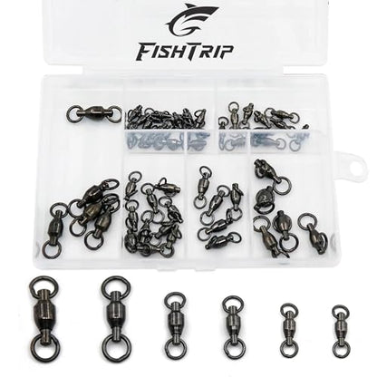 FishTrip 30/50 Pack Ball Bearing Fishing Swivels for Saltwater Freshwater | High Strength, Stainless Steel Swivels Fishing Tackle Solid Welded Rings Barrel Swivels Fishing Connectors Size 0#-10# - size: Assorted_50PCS