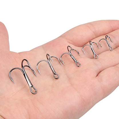 OROOTL Fishing Treble Hooks Kit, 120pcs Assorted Classic High Carbon Steel Treble Fishing Hooks Size 1 2 4 6 8 10 Round Bend Triple Hook for Saltwater Freshwater