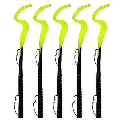 Delong Lures Fishing Lures Bass Set, 10" Pre-Rigged Weedless Swim Bait, Twister Tail Bass Fishing Lures, Extra Durable Soft Plastic Baits for Freshwater - 5 pcs Bass Baits and Lures Pack, Made in USA - color: Black/Chartreuse