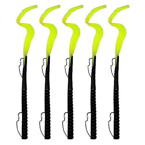 Delong Lures Fishing Lures Bass Set, 10" Pre-Rigged Weedless Swim Bait, Twister Tail Bass Fishing Lures, Extra Durable Soft Plastic Baits for Freshwater - 5 pcs Bass Baits and Lures Pack, Made in USA - color: Black/Chartreuse