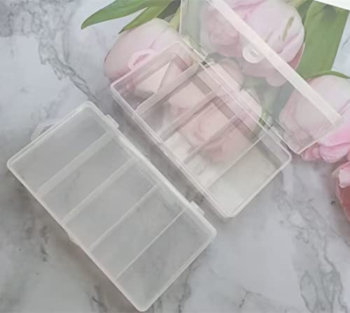 Jilukibo 3 Pack 5 Grid Clear Plastic Fishing Tackle Accessory Box Container, Clear Tiny Fishing Lure Bait Hooks Storage Box for Jewelry Making Organizer (7.08 x 3.74 x 1.18inch)