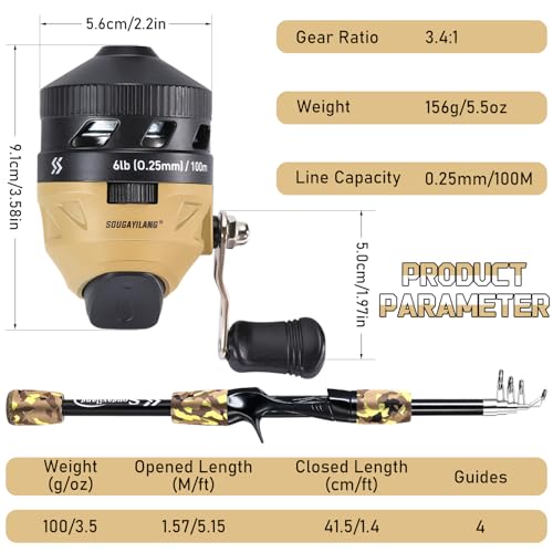 Sougayilang Kids Fishing Rod and Reel Combo,Light Weight Fishing Pole with Spincast Fishing Reel Tackle Bag Lures for Youth,Girls and Boys Good Starter Fishing Kit - color: Light Yellow