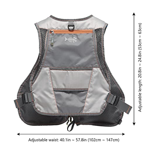BASSDASH Fly Fishing Vest Adjustable Size with Detachable Water Bottle Holder for Men and Women FV07 - color: Men’s Size - Grey/Chocolate
