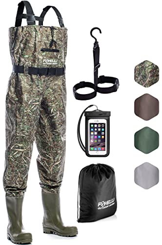 Foxelli Chest Waders – Waterproof 2-ply Nylon/PVC Camo Hunting Fishing Waders for Men and Women with Boots - color: Camo, size: 12