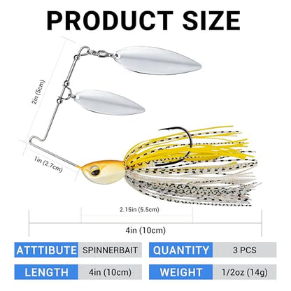 TRUSCEND Swim or Jig Fishing Spinner Baits for Freshwater and Saltwater, Rooster Tail Fishing Lures for Trout Bass Walleye Crappie Salmon Pike, Blade Bait with Copper Blade - color: D2-4"-1/2oz