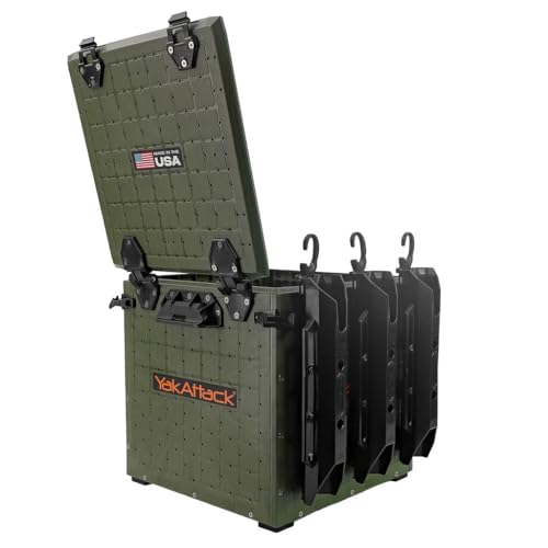 YakAttack BlackPak Pro Kayak Fishing Crate - Ranger Green | 13" x 13" Riggable Kayak Gear Storage System with Hinged Lid, GridLoc Mount Panels & 3 TetherTube Rod Holders | Lightweight Tankwell Crate - color: Ranger Green, size: 13"x13"x13"