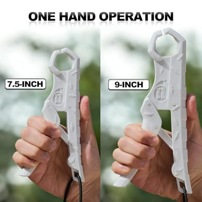 SNAIL TRAIL 9'' Floating Fish Gripper, Fishing Grabber | Catfish Mouth Pliers, Caught Bass Holder, Digital Scale Hook Clamp, Saltwater Lip Grip Tool with Lanyard, Gifts for Men - color: White